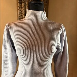 Zara Women's Ribbed Turtleneck Sweater - Light Gray